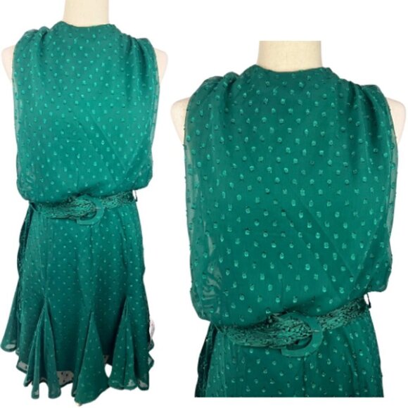 ASOS Green Spotted High Neck Tie Waist Flippy Mini Dress Size 8 - Picture 2 of 9